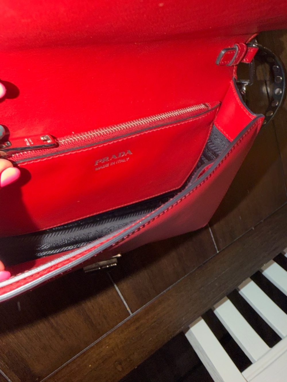 Prada Elektra Studded Red Leather Crossbody Bag with Removable Black Strap - Picture 7 of 10